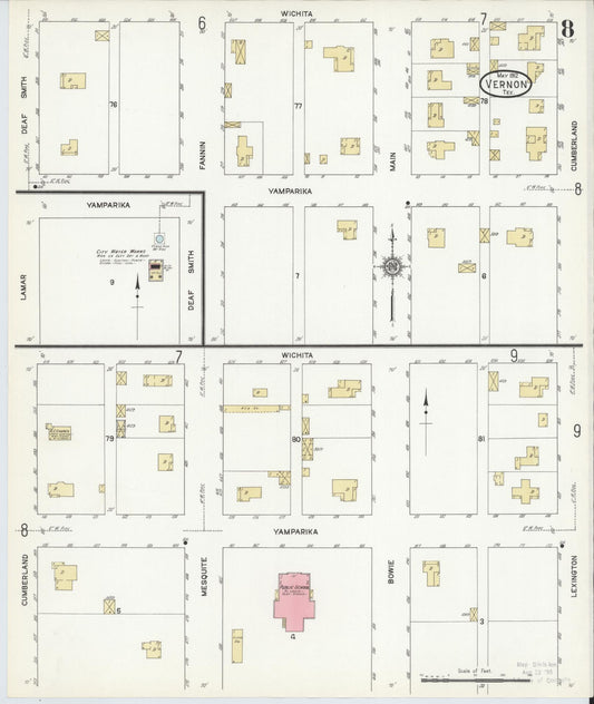 Sanborn Fire Insurance Map from Vernon, Wilbarger County, Texas (1912), Sheet #0008 - Historic Sanborn Fire Insurance Map Print, vintage old map wall art, antique decor, genealogy gift, Texas Texas map