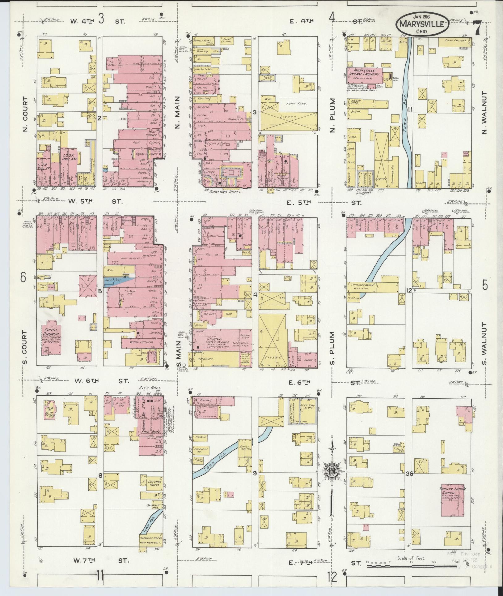 Sanborn Fire Insurance Map from Marysville, Union County, Ohio (1916), Sheet #0007 - Historic Sanborn Fire Insurance Map Print, vintage old map wall art, antique decor, genealogy gift, Ohio Ohio map