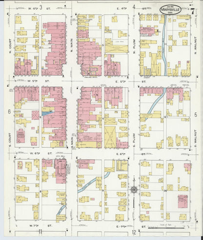 Sanborn Fire Insurance Map from Marysville, Union County, Ohio (1916), Sheet #0007 - Historic Sanborn Fire Insurance Map Print, vintage old map wall art, antique decor, genealogy gift, Ohio Ohio map
