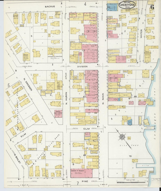 Sanborn Fire Insurance Map from Cheboygan, Cheboygan County, Michigan (1915), Sheet #0006 - Historic Sanborn Fire Insurance Map Print, vintage old map wall art, antique decor, genealogy gift, Michigan Michigan map