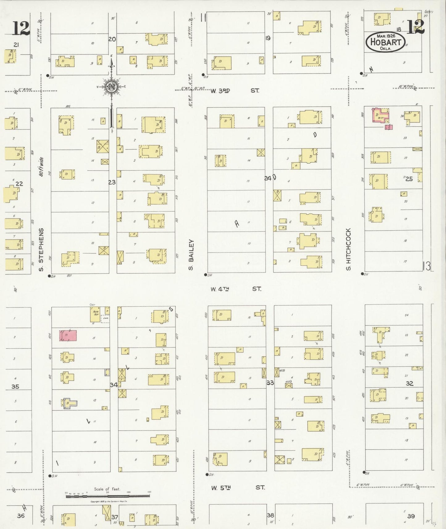 Sanborn Fire Insurance Map from Hobart, Kiowa County, Oklahoma (1926), Sheet #0012 - Historic Sanborn Fire Insurance Map Print, vintage old map wall art, antique decor, genealogy gift, Oklahoma Oklahoma map