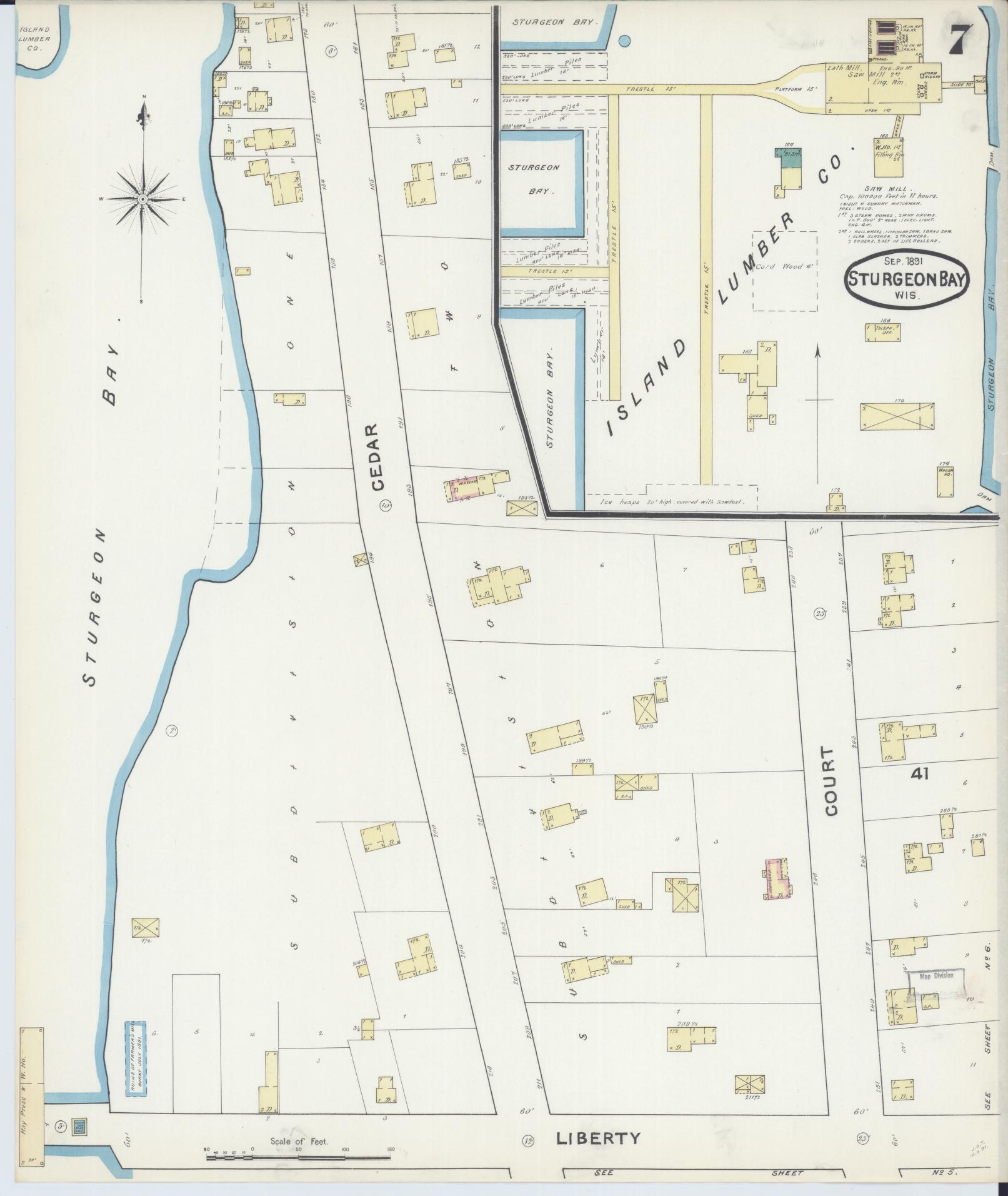 Sanborn Fire Insurance Map from Sturgeon Bay, Door County, Wisconsin (1891), Sheet #0007 - Complete Map Set gallery image, historic Sanborn map, vintage wall art, Wisconsin Wisconsin