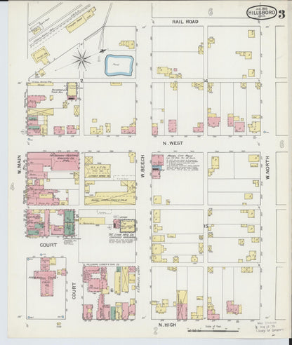 Sanborn Fire Insurance Map from Hillsboro, Highland County, Ohio (1893), Sheet #0003 - Historic Sanborn Fire Insurance Map Print, vintage old map wall art, antique decor, genealogy gift, Ohio Ohio map