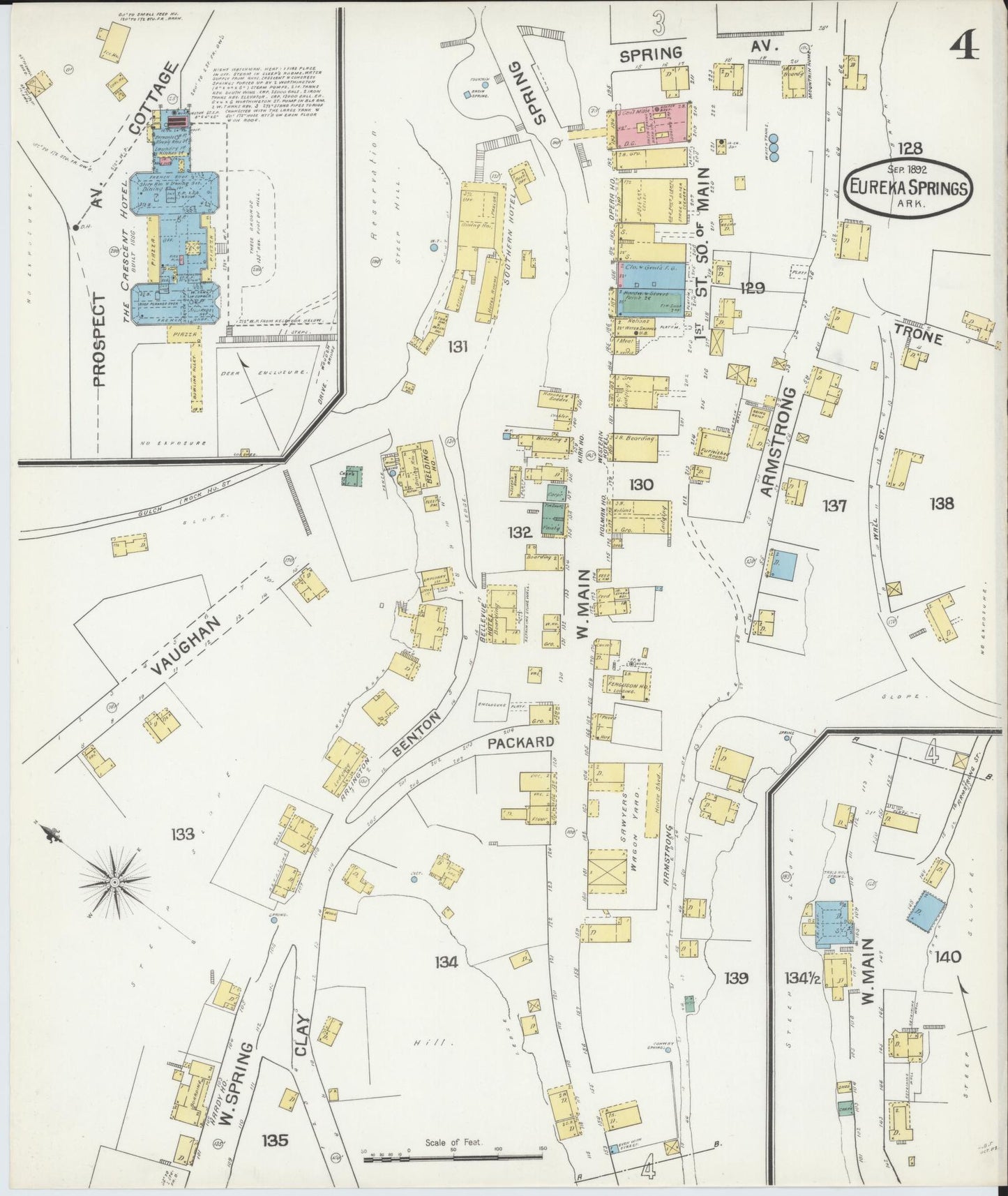 Sanborn Fire Insurance Map from Eureka Springs, Carroll County, Arkansas (1892), Sheet #0004 - Complete Map Set gallery image, historic Sanborn map, vintage wall art, Arkansas Arkansas
