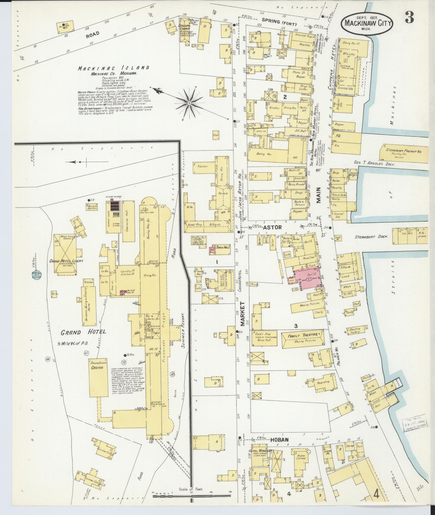 Sanborn Fire Insurance Map from Mackinaw City, Cheboygan County, Michigan (1907), Sheet #0003 - Complete Map Set gallery image, historic Sanborn map, vintage wall art, Michigan Michigan