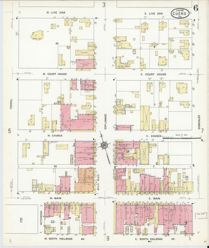 Sanborn Fire Insurance Map from Cuero, De Witt County, Texas (1912), Sheet #0006 - Complete Map Set gallery image, historic Sanborn map, vintage wall art, Texas Texas
