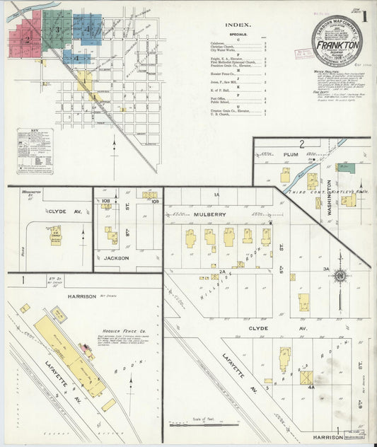 Sanborn Fire Insurance Map from Frankton, Madison County, Indiana (1909), Sheet #0001 - Historic Sanborn Fire Insurance Map Print, vintage old map wall art, antique decor, genealogy gift, Indiana Indiana map