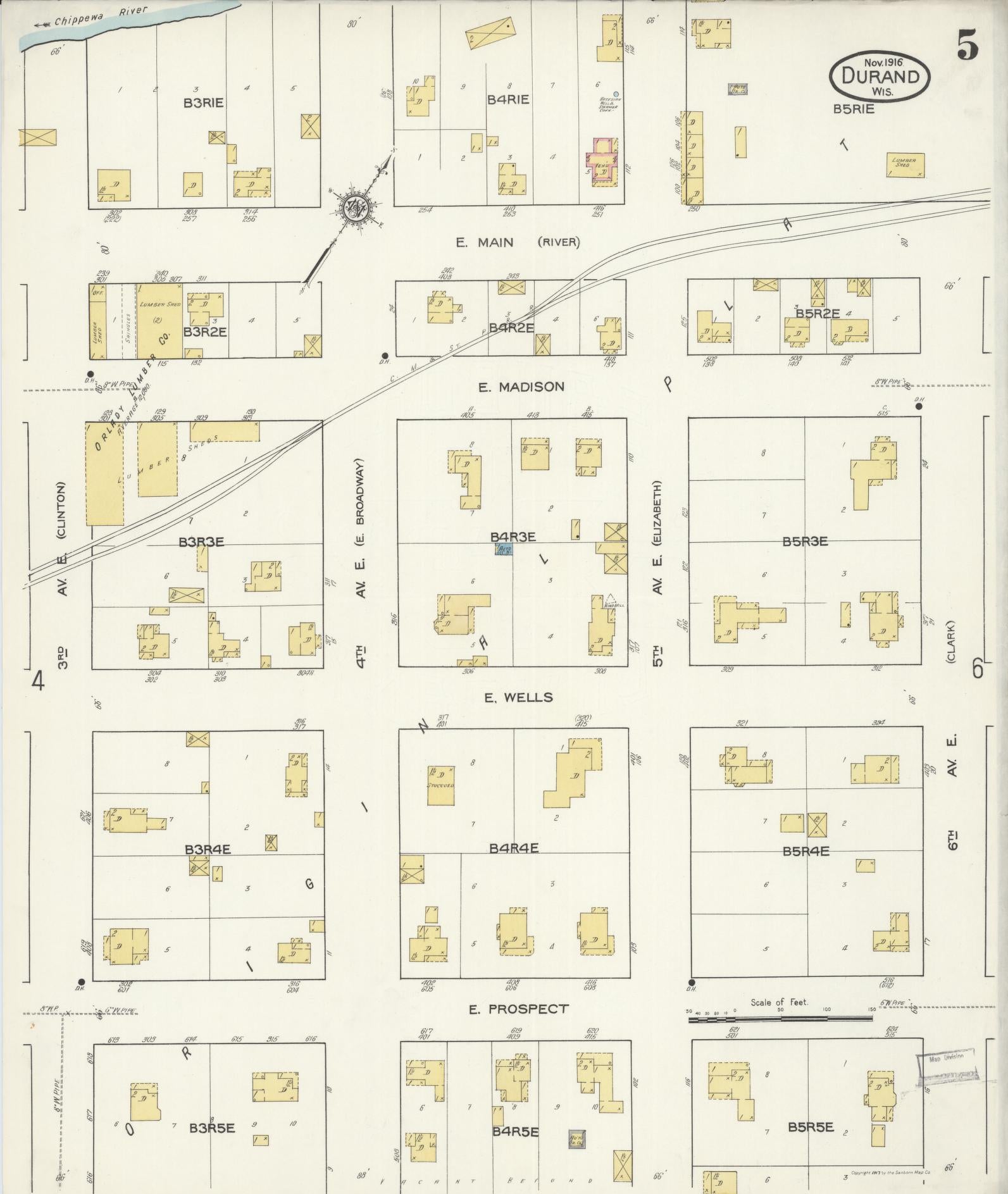 Sanborn Fire Insurance Map from Durand, Pepin County, Wisconsin (1916), Sheet #0005 - Complete Map Set gallery image, historic Sanborn map, vintage wall art, Wisconsin Wisconsin