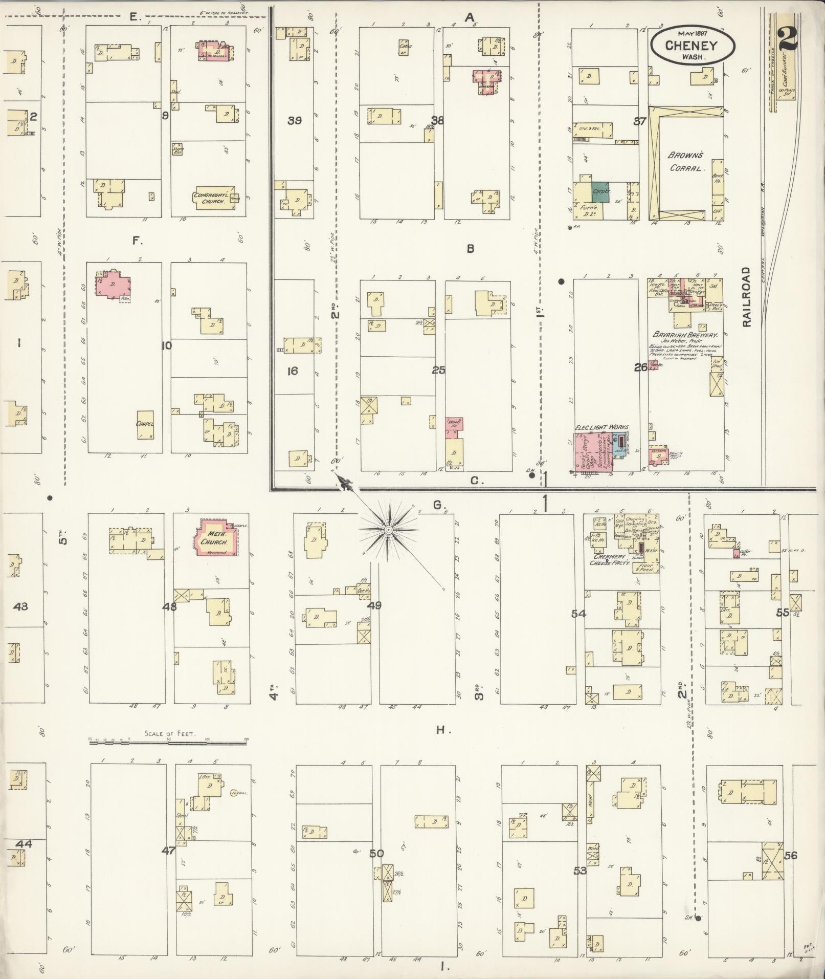 Sanborn Fire Insurance Map from Cheney, Spokane County, Washington (1897), Sheet #0002 - Complete Map Set gallery image, historic Sanborn map, vintage wall art, Washington Washington