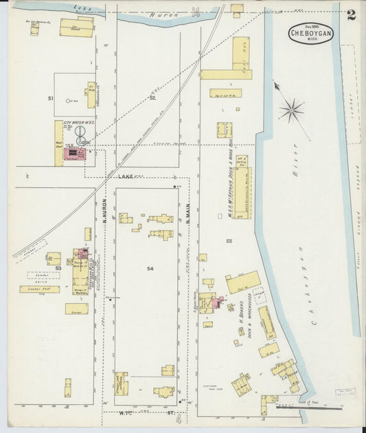 Sanborn Fire Insurance Map from Cheboygan, Cheboygan County, Michigan (1895), Sheet #0002 - Historic Sanborn Fire Insurance Map Print, vintage old map wall art, antique decor, genealogy gift, Michigan Michigan map