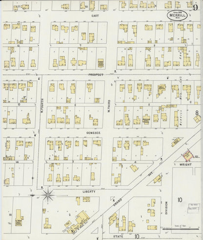 Sanborn Fire Insurance Map from Merrill, Lincoln County, Wisconsin (1898), Sheet #0009 - Complete Map Set gallery image, historic Sanborn map, vintage wall art, Wisconsin Wisconsin