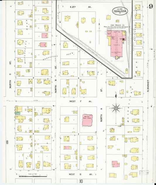 Sanborn Fire Insurance Map from Oskaloosa, Mahaska County, Iowa (1902), Sheet #0009 - Historic Sanborn Fire Insurance Map Print, vintage old map wall art