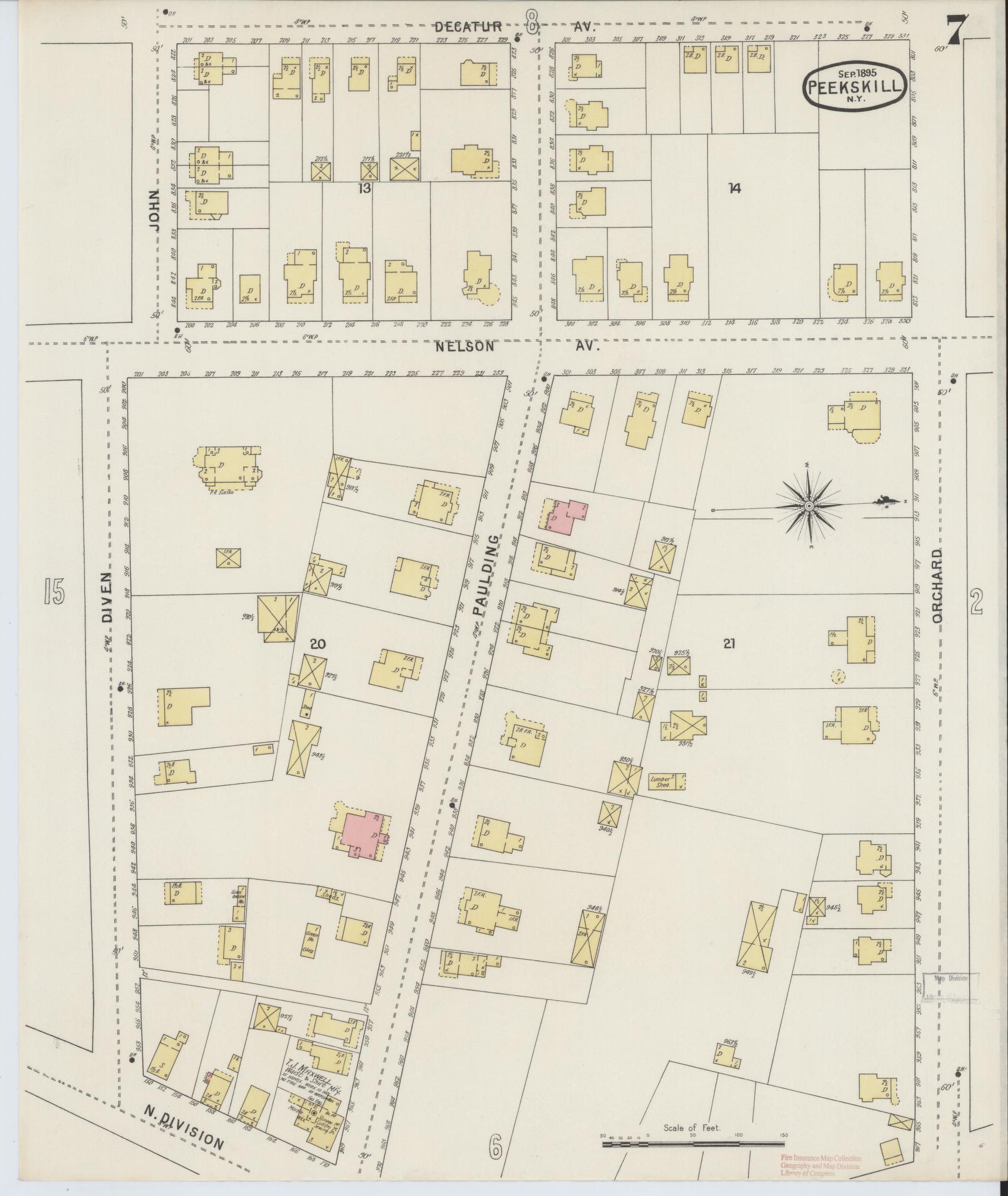 Sanborn Fire Insurance Map from Peekskill, Westchester County, New York (1895), Sheet #0007 - Complete Map Set gallery image, historic Sanborn map, vintage wall art, New York New York