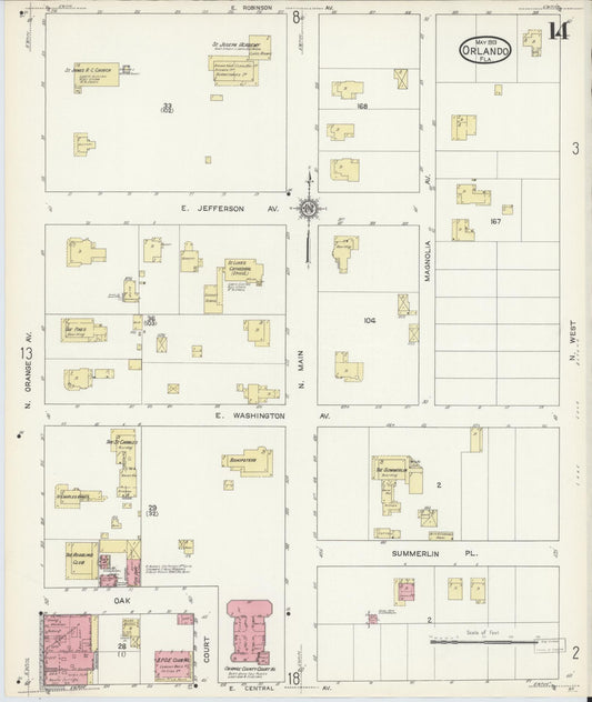Sanborn Fire Insurance Map from Orlando, Orange County, Florida (1913), Sheet #0014 - Historic Sanborn Fire Insurance Map Print, vintage old map wall art, antique decor, genealogy gift, Florida Florida map