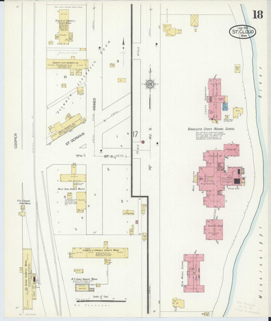 Sanborn Fire Insurance Map from Saint Cloud, Stearns, Benton, and Sherburne Counties, Minnesota (1913), Sheet #0018 - Historic Sanborn Fire Insurance Map Print, vintage old map wall art, antique decor, genealogy gift, Minnesota Minnesota map