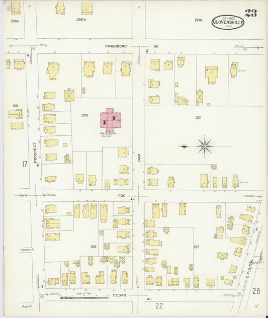 Sanborn Fire Insurance Map from Gloversville, Fulton County, New York (1907), Sheet #0023 - Historic Sanborn Fire Insurance Map Print, vintage old map wall art, antique decor, genealogy gift, New York New York map