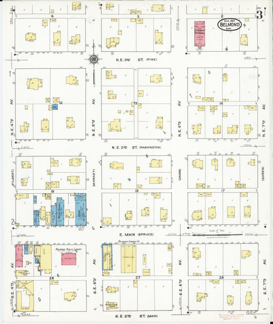 Sanborn Fire Insurance Map from Belmond, Wright County, Iowa (1921), Sheet #0003 - Historic Sanborn Fire Insurance Map Print, vintage old map wall art