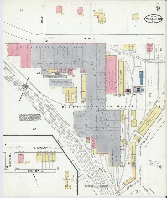 Sanborn Fire Insurance Map from Middletown, Dauphin County, Pennsylvania (1920), Sheet #0009 - Historic Sanborn Fire Insurance Map Print, vintage old map wall art, antique decor, genealogy gift, Pennsylvania Pennsylvania map