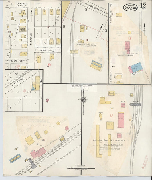Sanborn Fire Insurance Map from Bicknell, Knox County, Indiana (1946), Sheet #0012 - Historic Sanborn Fire Insurance Map Print, vintage old map wall art, antique decor, genealogy gift, Indiana Indiana map