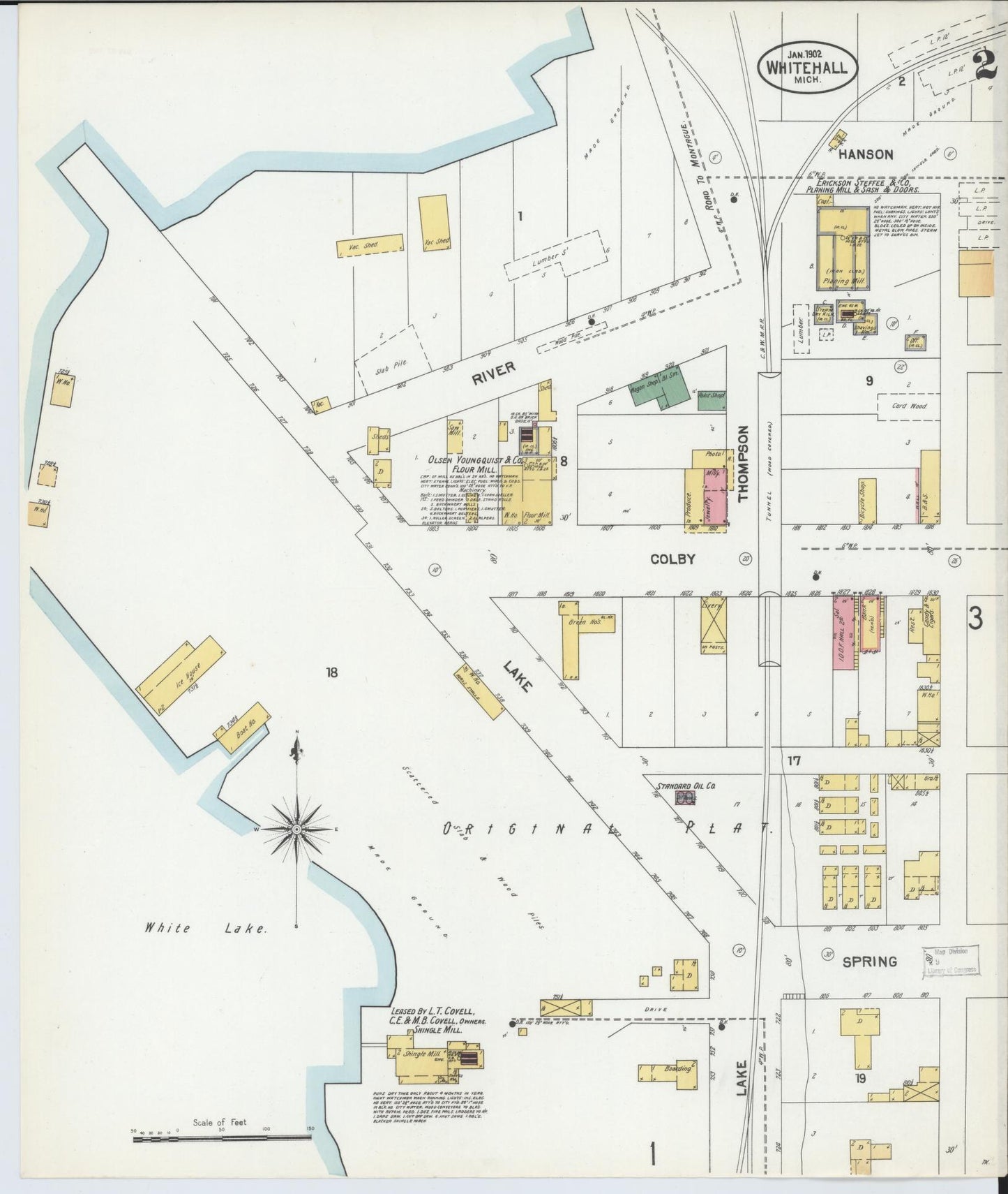 Sanborn Fire Insurance Map from Whitehall, Muskegon County, Michigan (1902), Sheet #0002 - Complete Map Set gallery image, historic Sanborn map, vintage wall art, Michigan Michigan