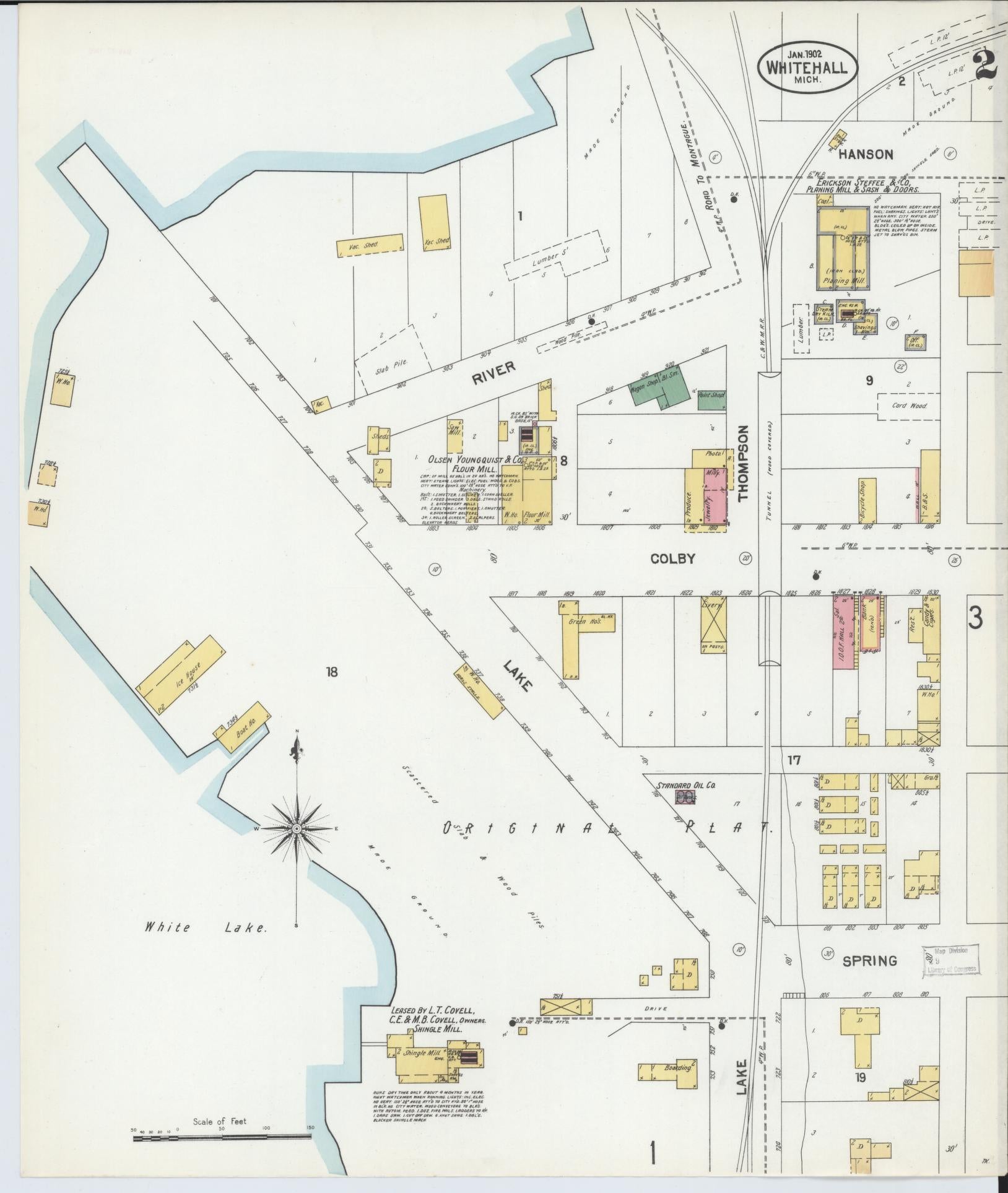 Sanborn Fire Insurance Map from Whitehall, Muskegon County, Michigan (1902), Sheet #0002 - Complete Map Set gallery image, historic Sanborn map, vintage wall art, Michigan Michigan