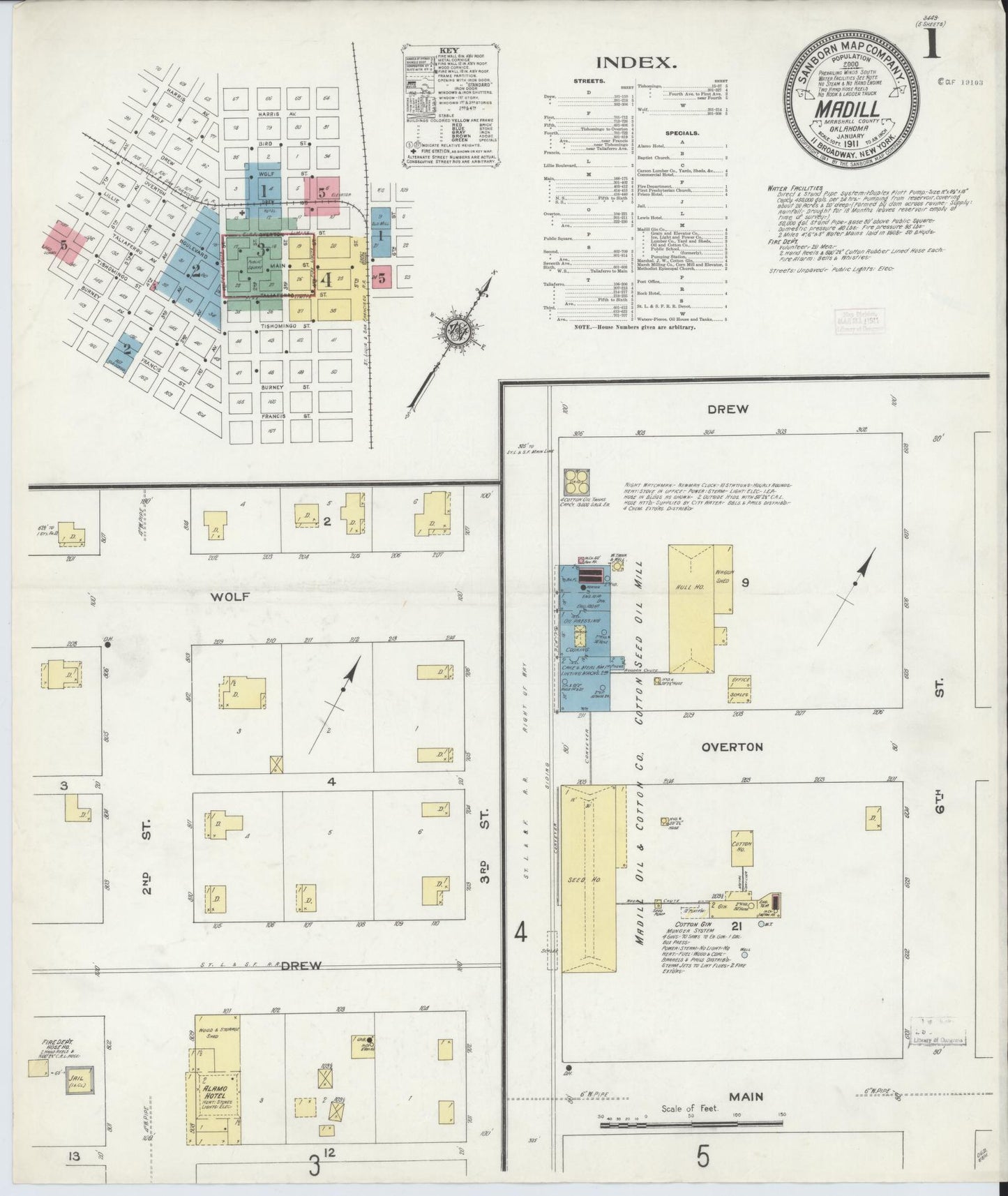 Sanborn Fire Insurance Map from Madill, Marshall County, Oklahoma (1911), Sheet #0001 - Complete Map Set gallery image, historic Sanborn map, vintage wall art, Oklahoma Oklahoma