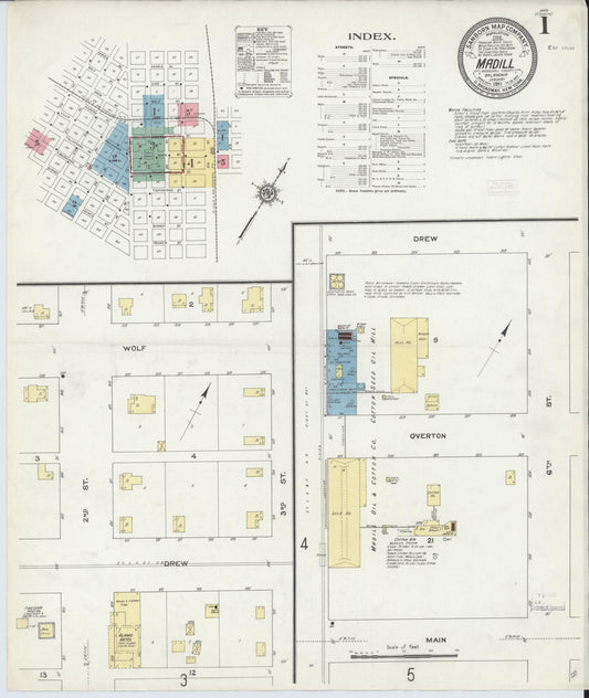 Sanborn Fire Insurance Map from Madill, Marshall County, Oklahoma (1911), Sheet #0001 - Complete Map Set gallery image, historic Sanborn map, vintage wall art, Oklahoma Oklahoma