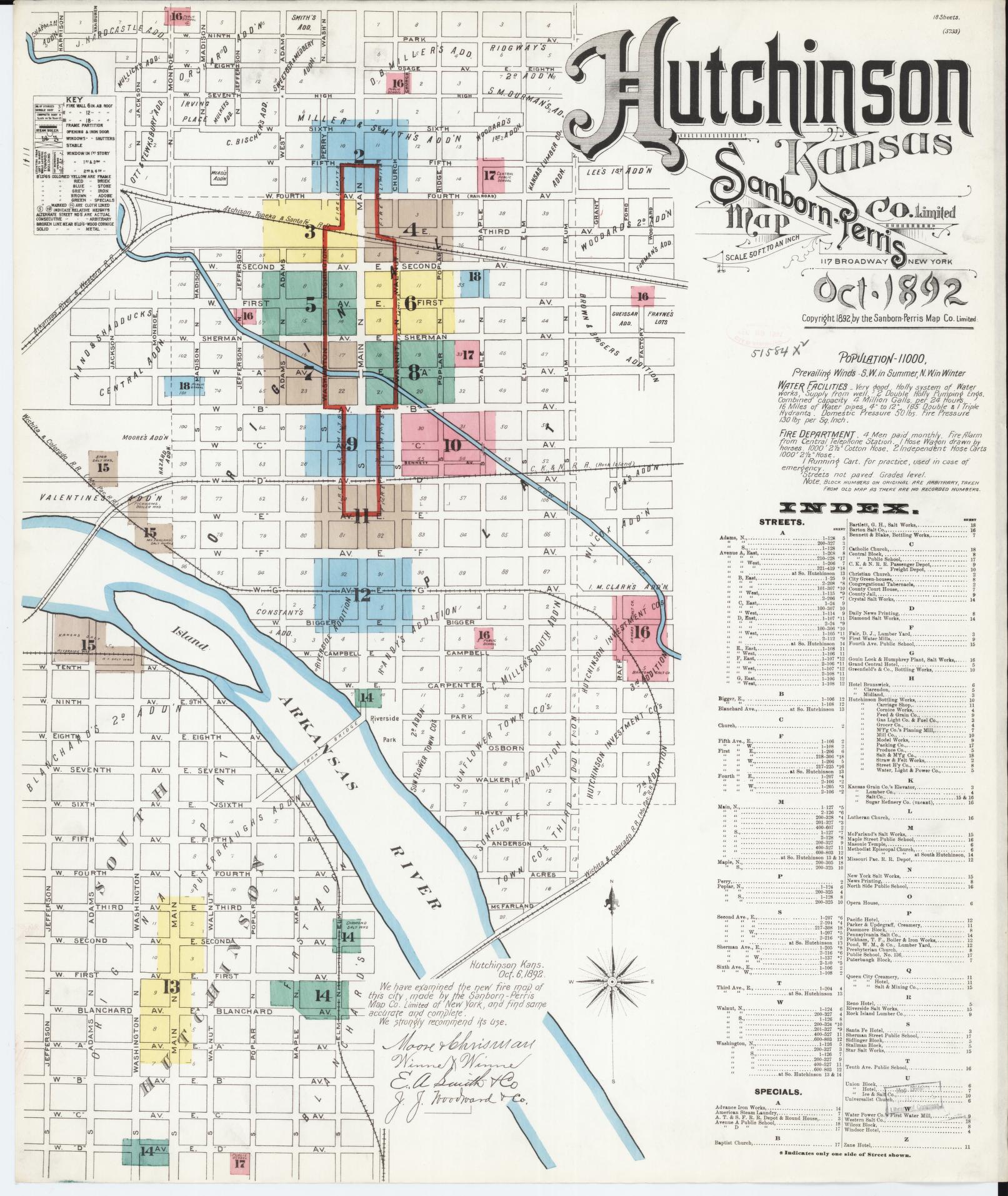 Sanborn Fire Insurance Map from Hutchinson, Reno County, Kansas (1892), Sheet #0001 - Complete Map Set gallery image, historic Sanborn map, vintage wall art, Kansas Kansas