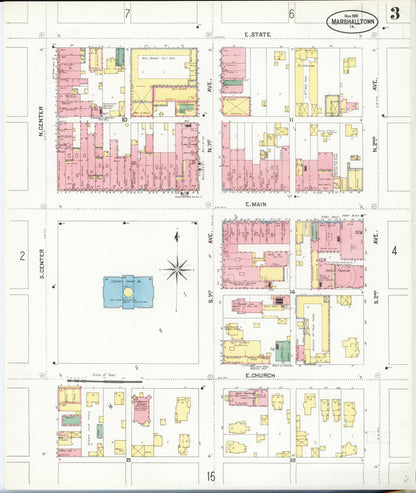 Sanborn Fire Insurance Map from Marshalltown, Marshall County, Iowa (1901), Sheet #0003 - Historic Sanborn Fire Insurance Map Print, vintage old map wall art