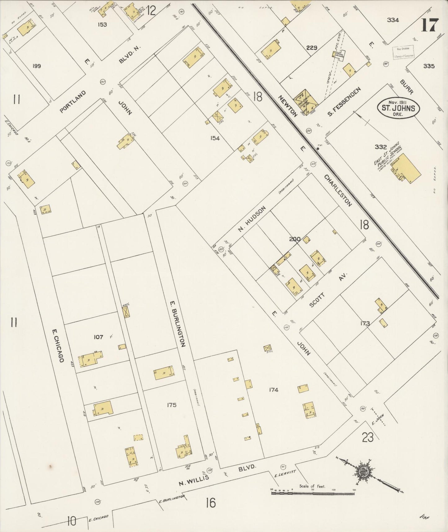 Sanborn Fire Insurance Map from Saint Johns, Multnomah County, Oregon (1911), Sheet #0017 - Complete Map Set gallery image, historic Sanborn map, vintage wall art, Oregon Oregon