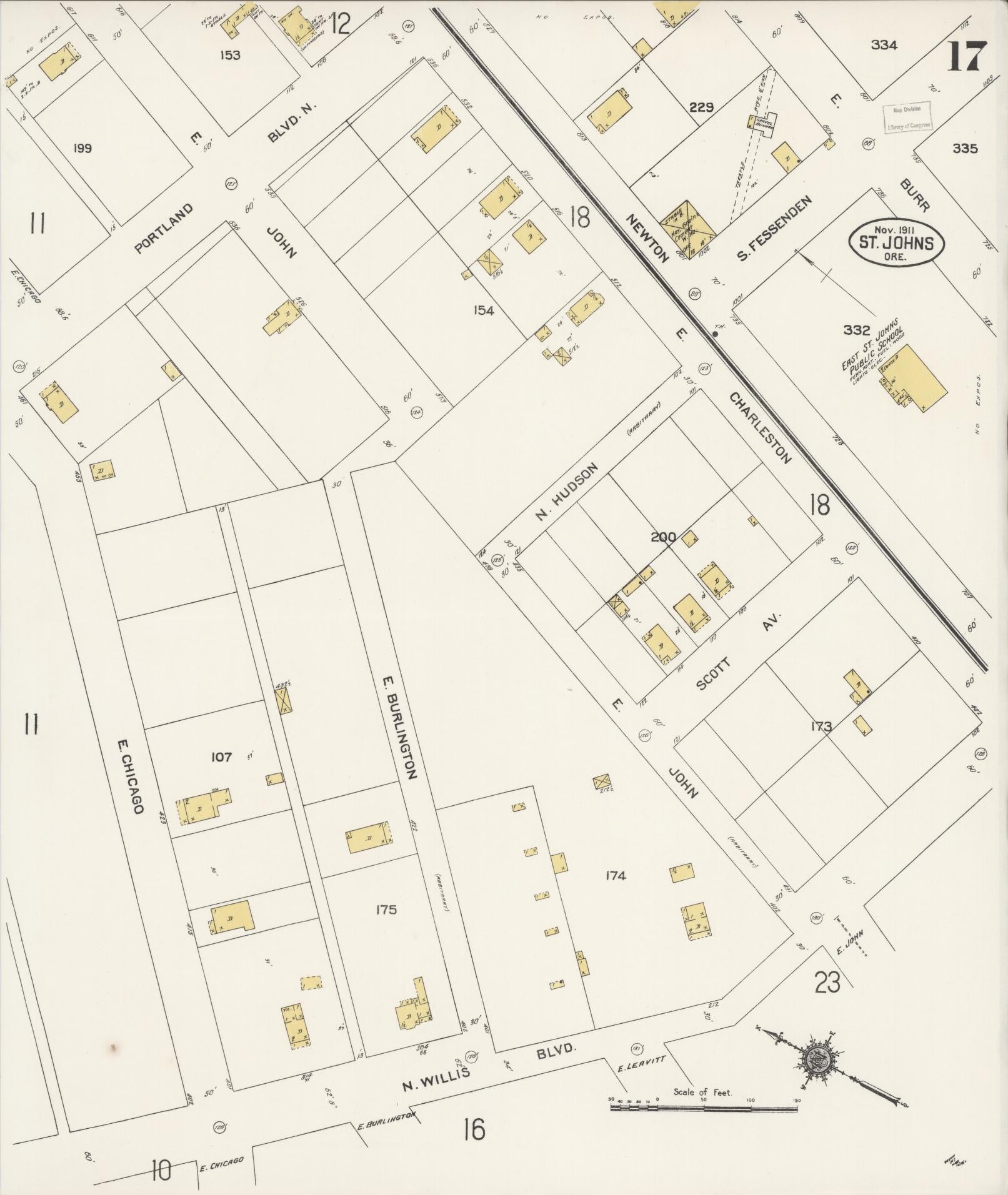 Sanborn Fire Insurance Map from Saint Johns, Multnomah County, Oregon (1911), Sheet #0017 - Complete Map Set gallery image, historic Sanborn map, vintage wall art, Oregon Oregon