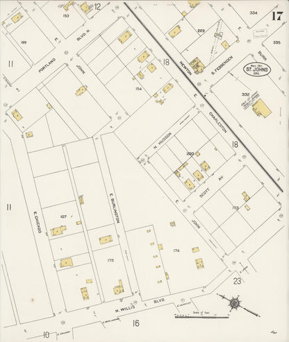 Sanborn Fire Insurance Map from Saint Johns, Multnomah County, Oregon (1911), Sheet #0017 - Complete Map Set gallery image, historic Sanborn map, vintage wall art, Oregon Oregon