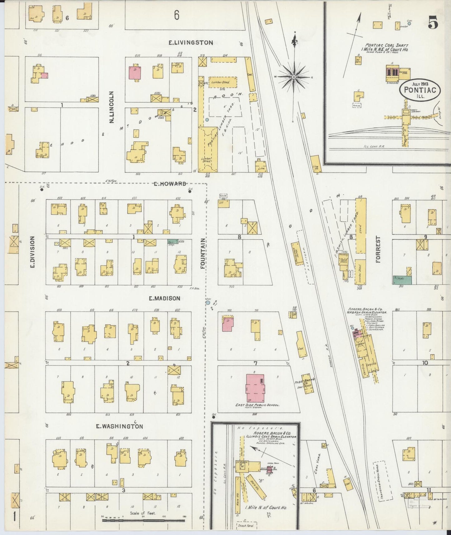Sanborn Fire Insurance Map from Pontiac, Livingston County, Illinois (1903), Sheet #0005 - Complete Map Set gallery image, historic Sanborn map, vintage wall art, Illinois Illinois