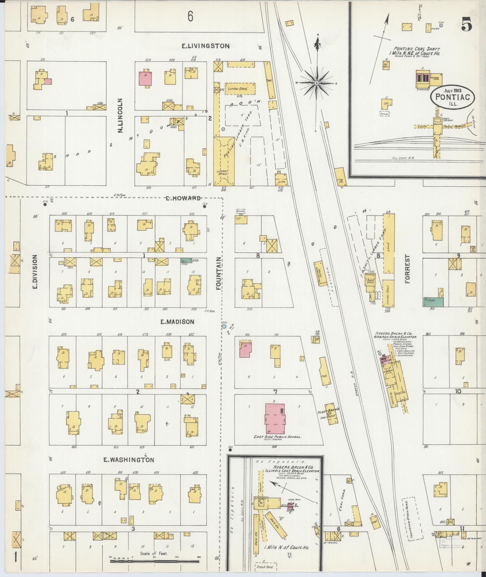 Sanborn Fire Insurance Map from Pontiac, Livingston County, Illinois (1903), Sheet #0005 - Complete Map Set gallery image, historic Sanborn map, vintage wall art, Illinois Illinois