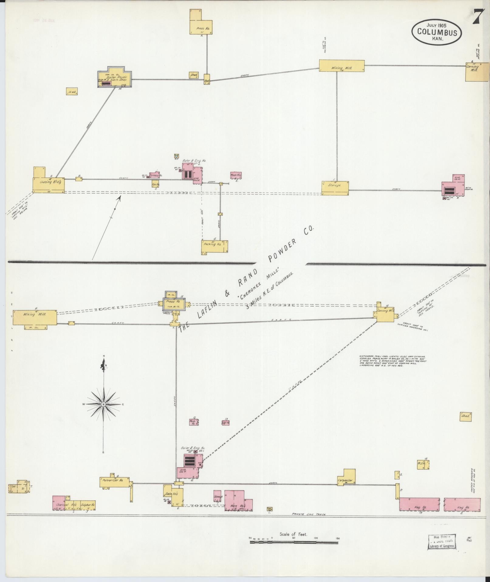 Sanborn Fire Insurance Map from Columbus, Cherokee County, Kansas (1905), Sheet #0007 - Historic Sanborn Fire Insurance Map Print, vintage old map wall art, antique decor, genealogy gift, Kansas Kansas map