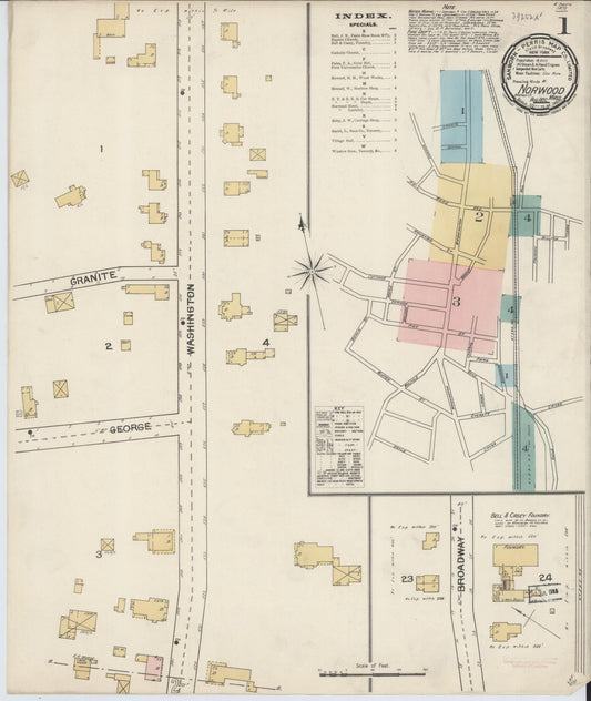 Sanborn Fire Insurance Map from Norwood, Norfolk County, Massachusetts (1892), Sheet #0001 - Historic Sanborn Fire Insurance Map Print, vintage old map wall art, antique decor, genealogy gift, Massachusetts Massachusetts map