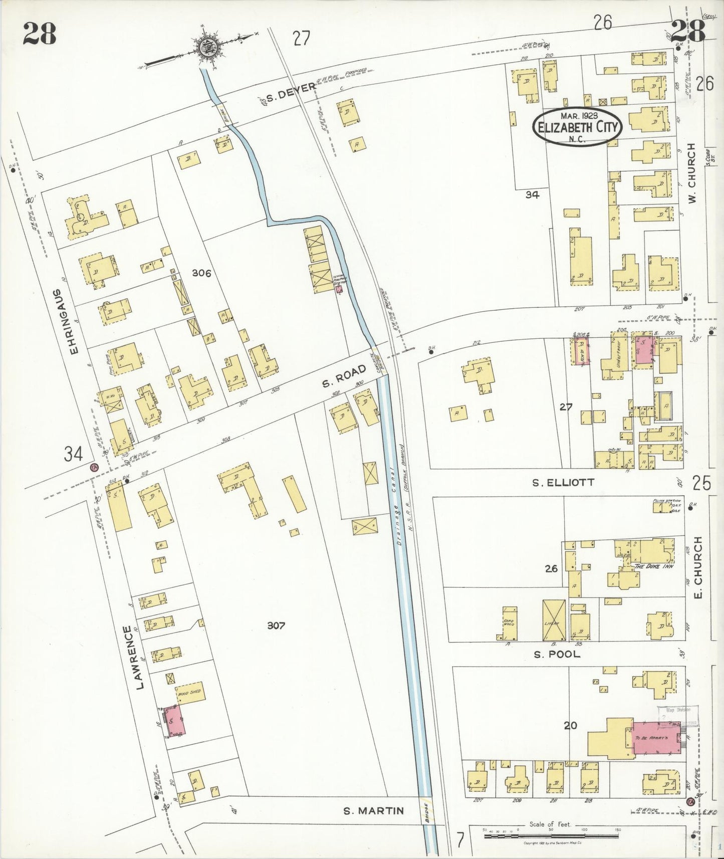 Sanborn Fire Insurance Map from Elizabeth City, Pasquotank County, North Carolina (1923), Sheet #0028 - Complete Map Set gallery image, historic Sanborn map, vintage wall art, North Carolina North Carolina