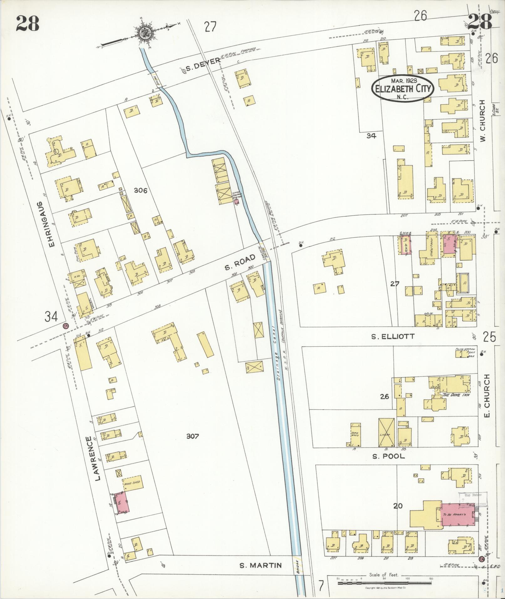 Sanborn Fire Insurance Map from Elizabeth City, Pasquotank County, North Carolina (1923), Sheet #0028 - Complete Map Set gallery image, historic Sanborn map, vintage wall art, North Carolina North Carolina