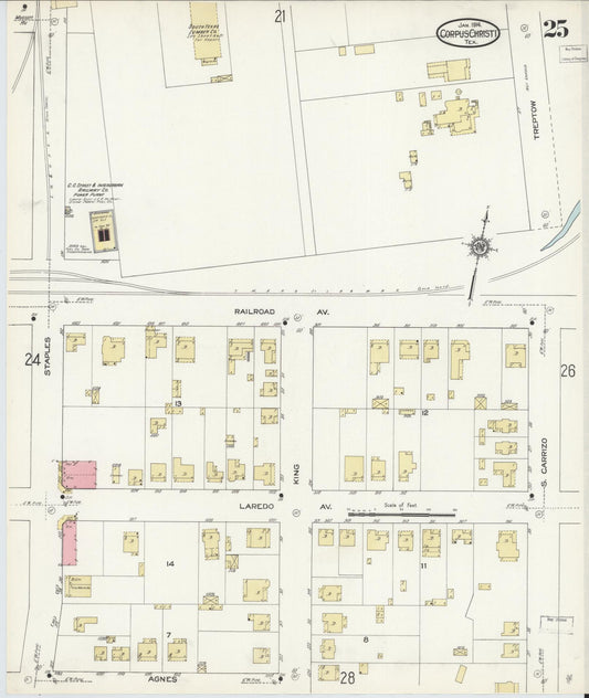 Sanborn Fire Insurance Map from Corpus Christi, Nueces County, Texas (1914), Sheet #0025 - Historic Sanborn Fire Insurance Map Print, vintage old map wall art, antique decor, genealogy gift, Texas Texas map