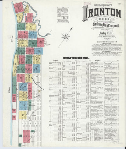 Sanborn Fire Insurance Map from Ironton, Lawrence County, Ohio (1909), Sheet #0001 - Historic Sanborn Fire Insurance Map Print, vintage old map wall art, antique decor, genealogy gift, Ohio Ohio map