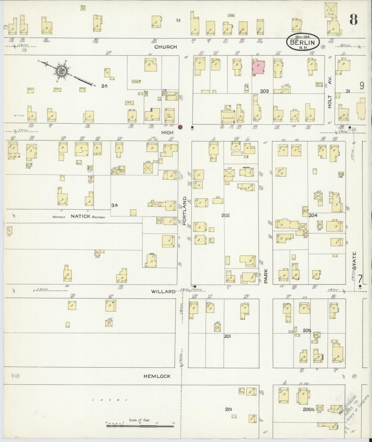 Sanborn Fire Insurance Map from Berlin, Coos County, New Hampshire (1914), Sheet #0008 - Complete Map Set gallery image, historic Sanborn map, vintage wall art, New Hampshire New Hampshire