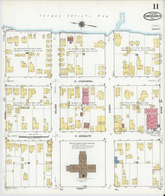 Sanborn Fire Insurance Map from Corpus Christi, Nueces County, Texas (1919), Sheet #0011 - Historic Sanborn Fire Insurance Map Print, vintage old map wall art, antique decor, genealogy gift, Texas Texas map