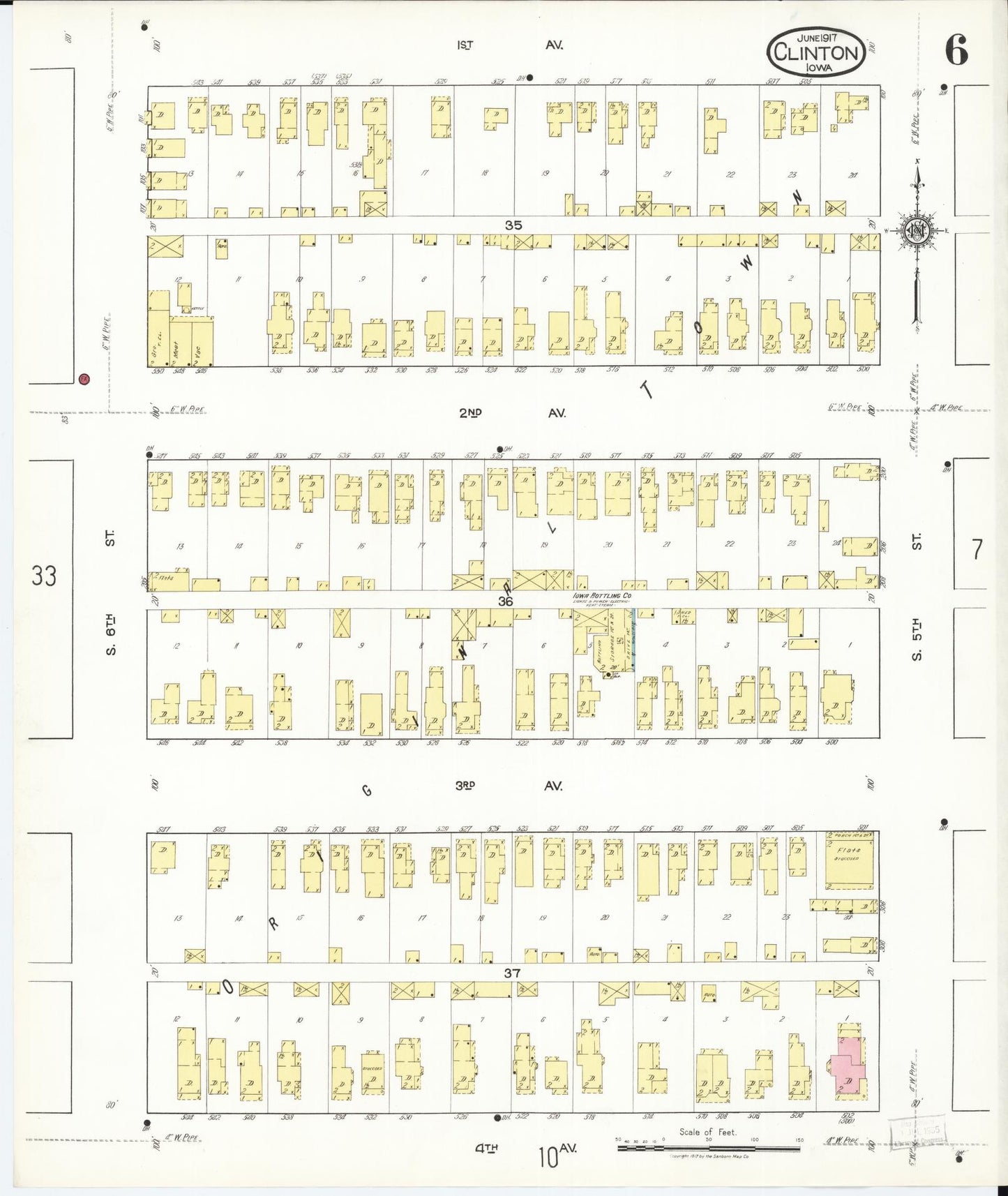 Sanborn Fire Insurance Map from Clinton, Clinton County, Iowa (1917), Sheet #0006 - Historic Sanborn Fire Insurance Map Print, vintage old map wall art