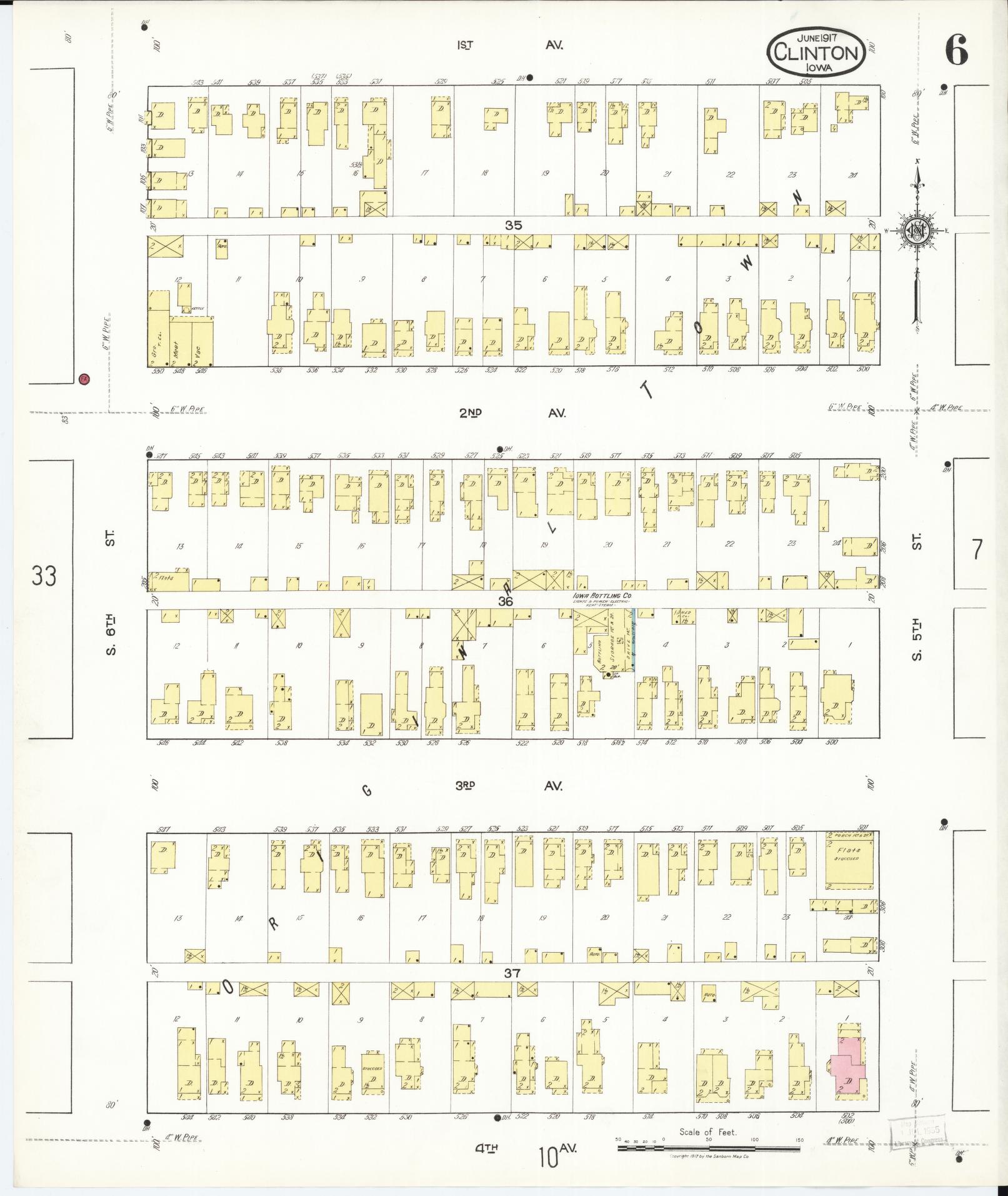 Sanborn Fire Insurance Map from Clinton, Clinton County, Iowa (1917), Sheet #0006 - Historic Sanborn Fire Insurance Map Print, vintage old map wall art