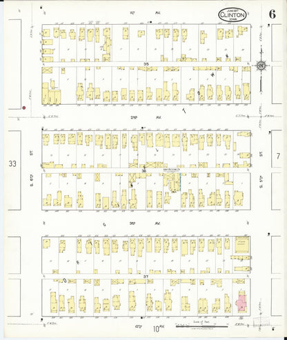 Sanborn Fire Insurance Map from Clinton, Clinton County, Iowa (1917), Sheet #0006 - Historic Sanborn Fire Insurance Map Print, vintage old map wall art