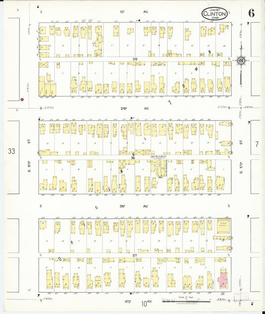 Sanborn Fire Insurance Map from Clinton, Clinton County, Iowa (1917), Sheet #0006 - Historic Sanborn Fire Insurance Map Print, vintage old map wall art