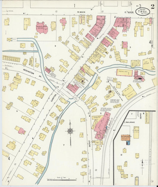 Sanborn Fire Insurance Map from Troy, Bradford County, Pennsylvania (1911), Sheet #0002 - Historic Sanborn Fire Insurance Map Print, vintage old map wall art, antique decor, genealogy gift, Pennsylvania Pennsylvania map