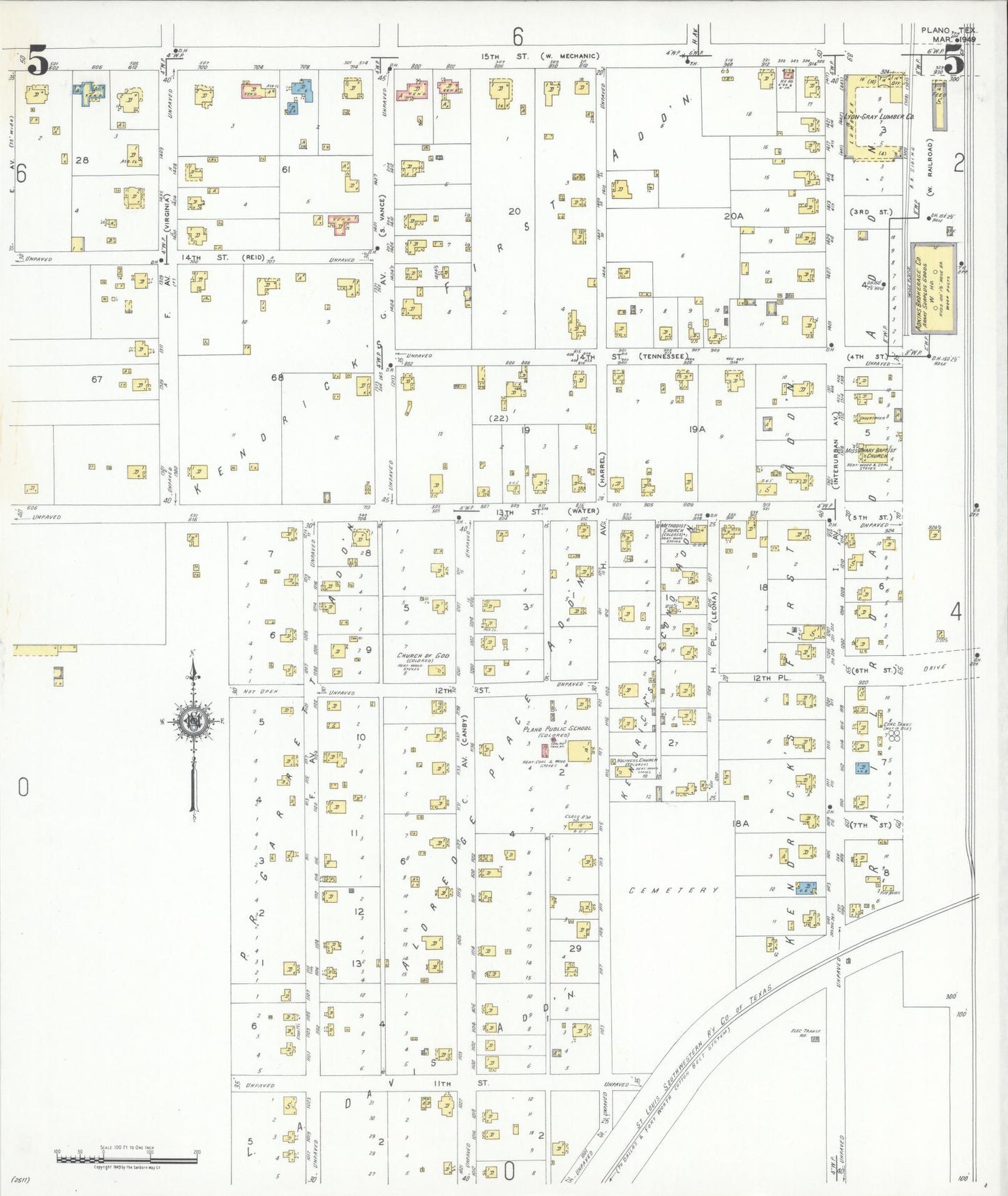 Sanborn Fire Insurance Map from Plano, Collin County, Texas (1949), Sheet #0005 - Historic Sanborn Fire Insurance Map Print, vintage old map wall art, antique decor, genealogy gift, Texas Texas map