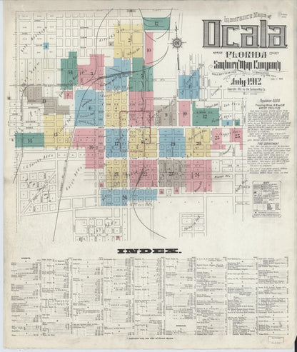 Sanborn Fire Insurance Map from Ocala, Marion County, Florida (1912), Sheet #0001 - Historic Sanborn Fire Insurance Map Print, vintage old map wall art, antique decor, genealogy gift, Florida Florida map