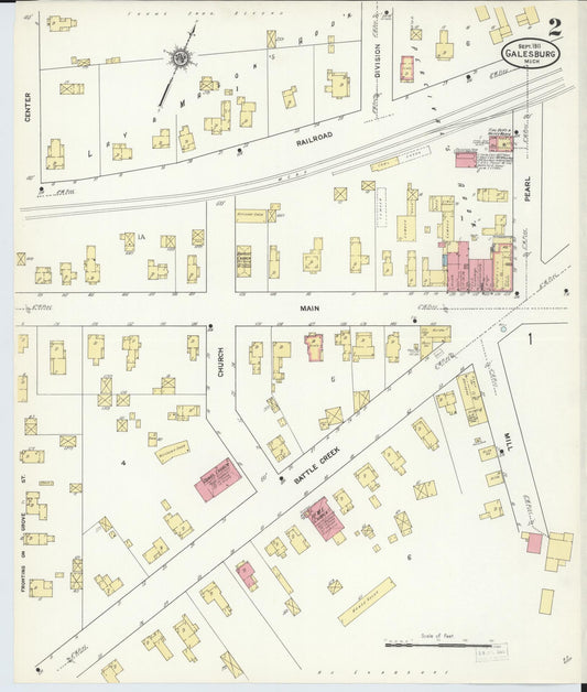 Sanborn Fire Insurance Map from Galesburg, Kalamazoo County, Michigan (1911), Sheet #0002 - Historic Sanborn Fire Insurance Map Print, vintage old map wall art, antique decor, genealogy gift, Michigan Michigan map